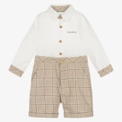 Piccola Speranza Boys Beige Check Shorts Set