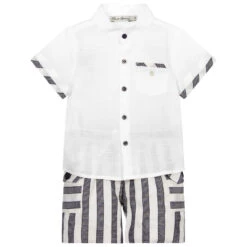 Piccola Speranza White & Blue Shorts Set