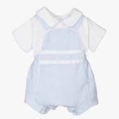 Pretty Originals Boys Blue Cotton Dungaree Shorts Set