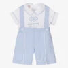 Pretty Originals Boys White & Blue Smocked Shorts Set