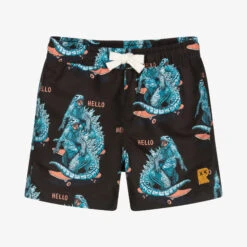Rock Your Baby Boys Black Dino Swim Shorts
