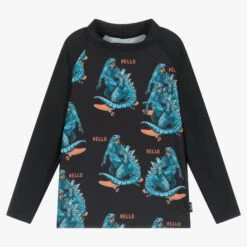 Rock Your Baby Boys Black Dinosaur Swim Top (UPF50+)