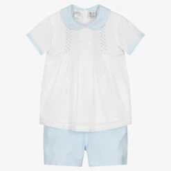 Sarah Louise Boys White & Blue Shorts Set