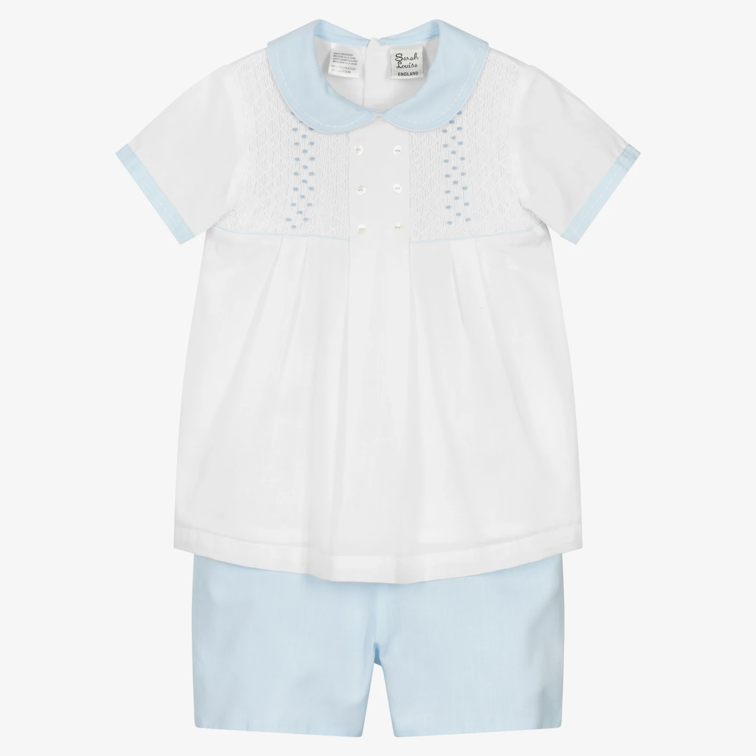 Sarah Louise Boys White & Blue Shorts Set 1 Sarah Louise Boys White & Blue Shorts Set