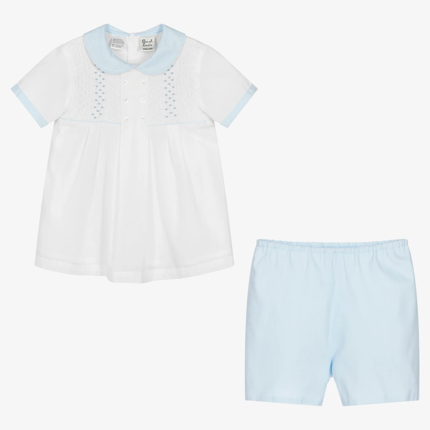 Sarah Louise Boys White & Blue Shorts Set 2 Sarah Louise Boys White & Blue Shorts Set - Image 2