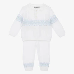 Sarah Louise White Cotton Knit Trouser Set
