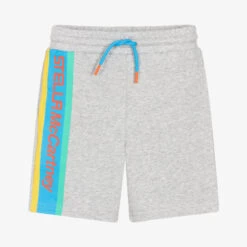 Stella McCartney Kids Boys Grey Cotton Logo Print Shorts