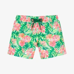 Sunuva Boys Pink & Green Floral Swim Shorts
