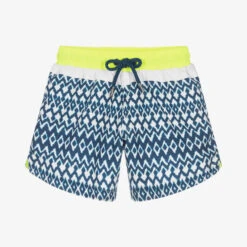 Sunuva Boys White & Blue Ikat Print Swim Shorts
