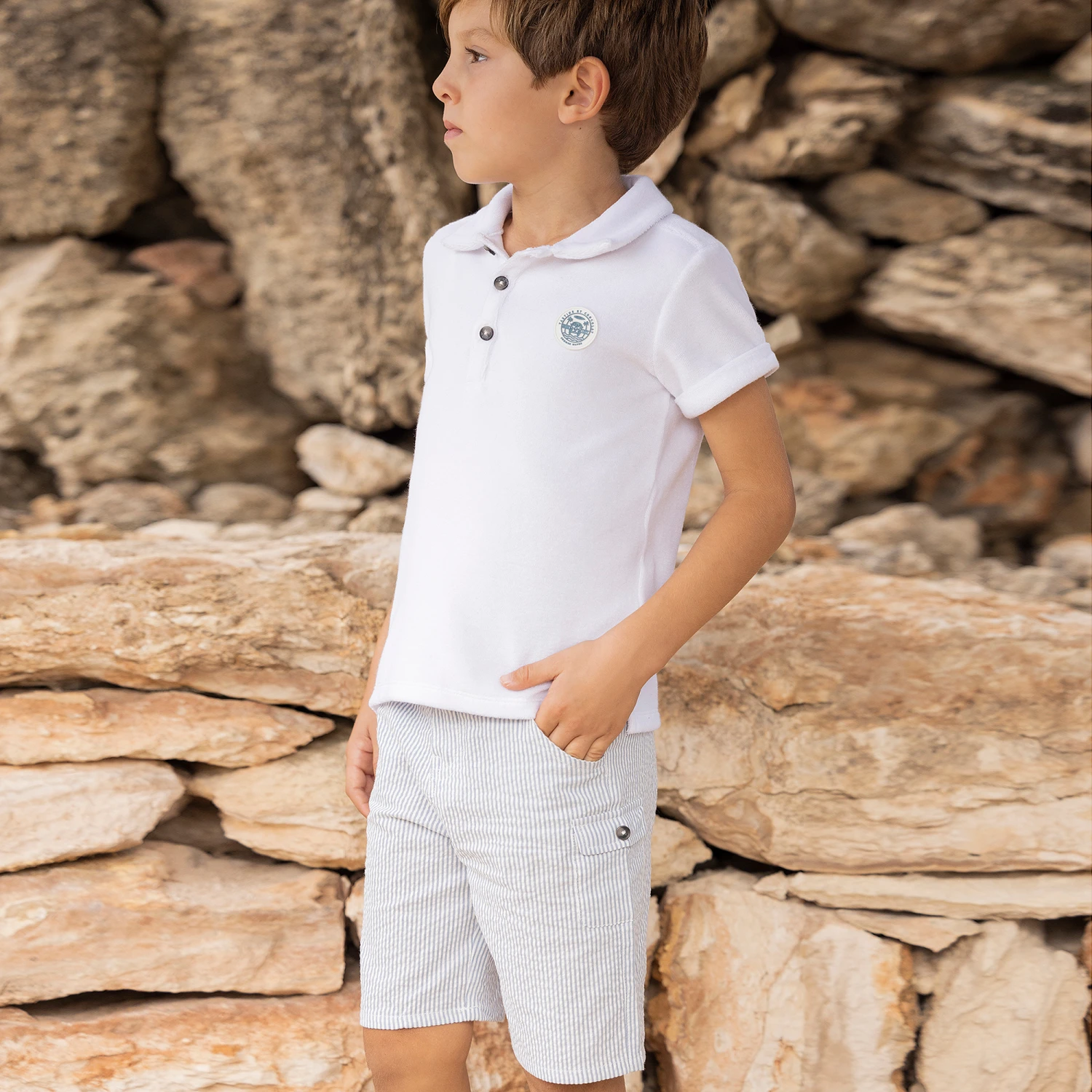 Tartine Et Chocolat Boys Grey Striped Cotton Shorts 2 Tartine Et Chocolat Boys Grey Striped Cotton Shorts - Image 2