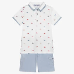 Tartine Et Chocolat Boys White & Blue Shorts Set