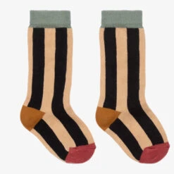 Turtledove London Beige & Black Striped Cotton Socks