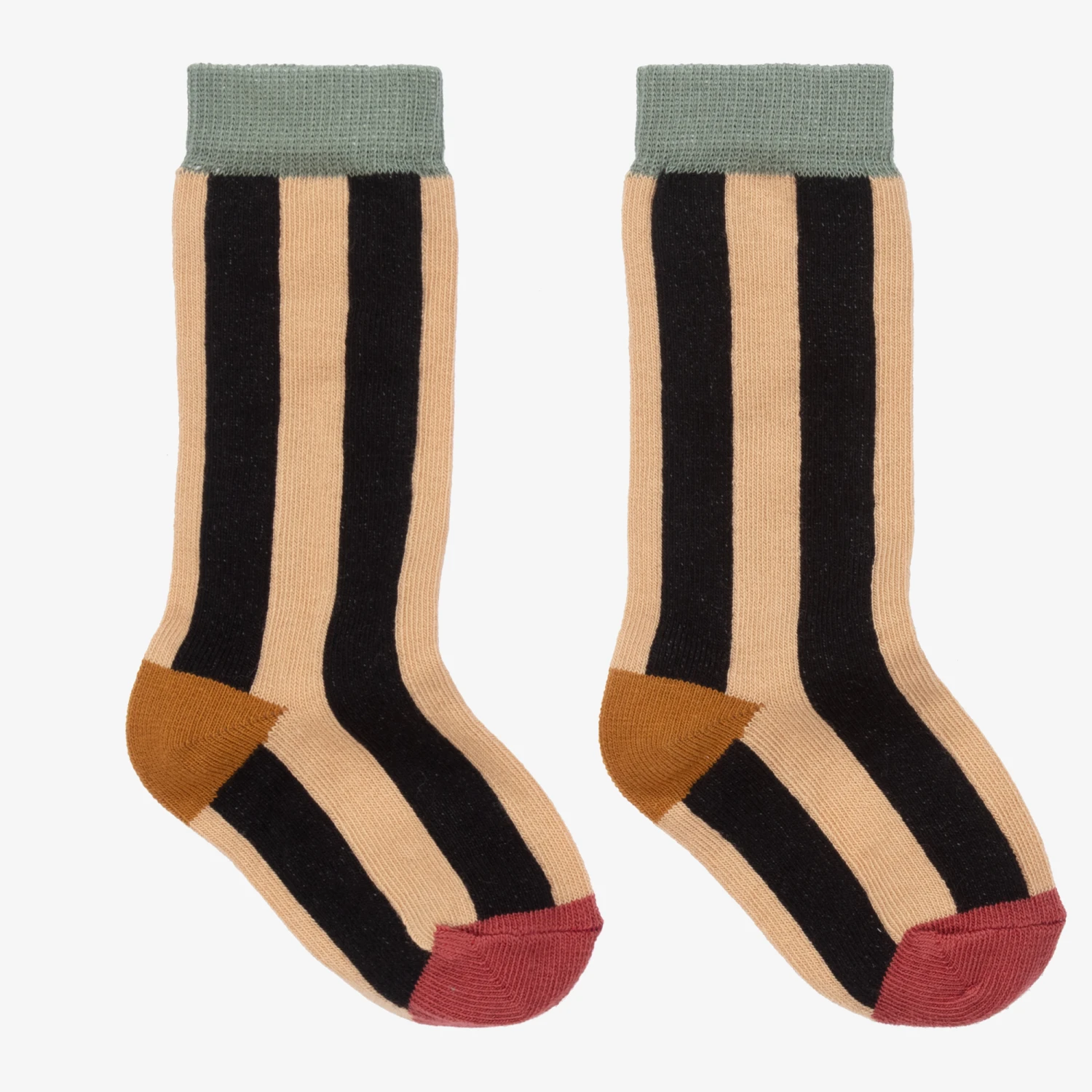 Turtledove London Beige & Black Striped Cotton Socks 1 Turtledove London Beige & Black Striped Cotton Socks