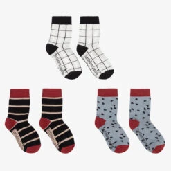 Turtledove London Boys Grey & Red Cotton Socks (3 Pack)