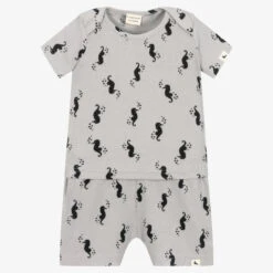 Turtledove London Grey Cotton Seahorse Shorts Set