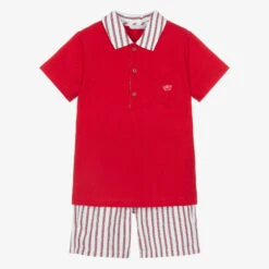 Tutto Piccolo Boys Red Cotton Shorts Set