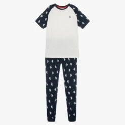 U.S. Polo Assn. Boys Ivory & Blue Cotton Trouser Set