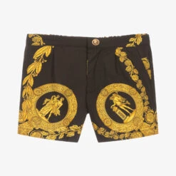 Versace Boys Black Cotton Barocco Shorts