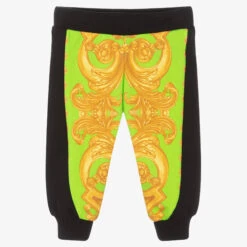 Versace Boys Black & Green Barocco Joggers