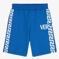 Versace Boys Blue Cotton Greca Shorts