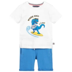 Week-end à La Mer Blue Dinosaur Shorts Set
