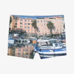 Week-end à La Mer Boys Blue Boat Scene Swim Trunks