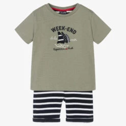 Week-end à La Mer Boys Blue Breton Stripe Cotton Shorts Set