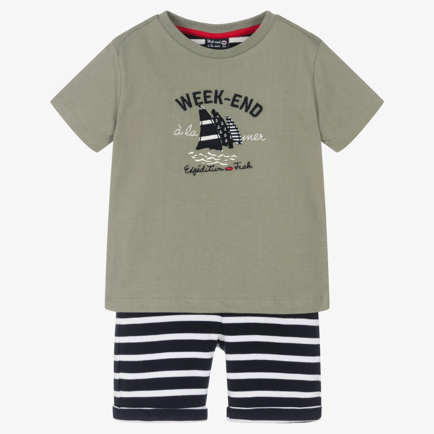 Week-end à La Mer Boys Blue Breton Stripe Cotton Shorts Set 1 Week-end à La Mer Boys Blue Breton Stripe Cotton Shorts Set