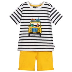 Week-end à La Mer Navy Blue & Yellow Shorts Set